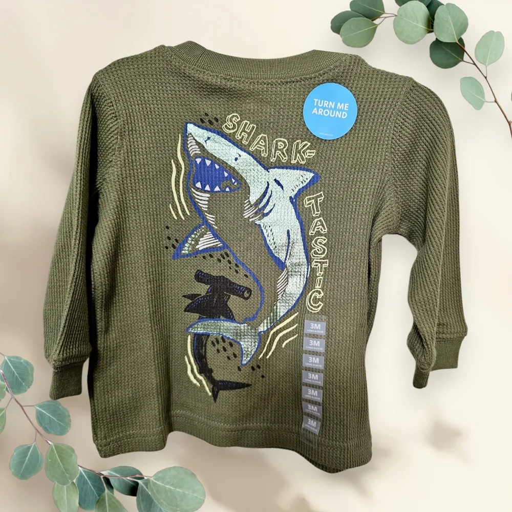 NWT Bundle 2 Carter's Baby Boy Long Sleeve Shirts - waffle-knit‎ cotton 3 M